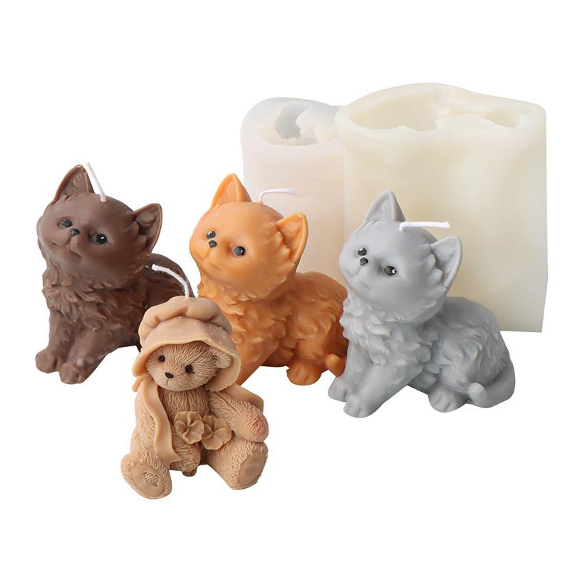 Cute 3D Smile Sitting Cat Silicone Candle Mold Cap Bear Soap Resin Mould Kitten Plaster Resin Crafts Molds Diy Chocolate Ice Cub