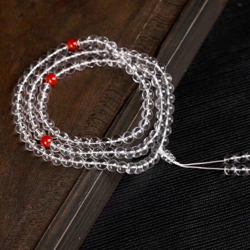 7A Natural White Crystal 108 Mala Beads Necklace & Bracelet - Buddhist Prayer Jewelry , Yoga Meditation Chakra Balancing Gift with Velvet Pouch