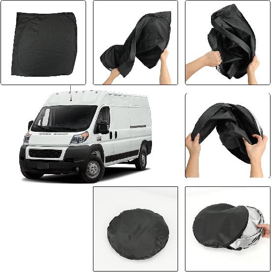 ROCCS Windshield Sunshade UV Ray Reflector for 2014-2025 Dodge RAM ProMaster Full Size Cargo Van Chassis Cab Cutaway Front Window Sun Shade Shield