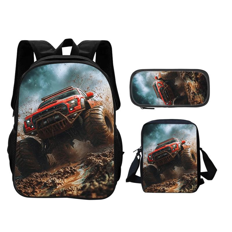 Monster Jam Backpack Pencil Box Shoulder Bag 3Pcs Set Cartoon Printed New Trendy Student School Best Campus Companion