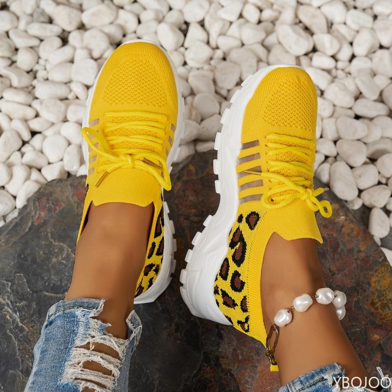 

Fashion Women s New Fashionable Mesh Breathable Retro Sports Casual Leopard Print Color Blocked Mouth Women s Vulcanized Single Shoe 43 жёлтый