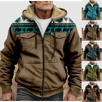 Men'S Winter Zipper Hooded Fleece Sweatshirt With Patch Pocket Casual Jacket