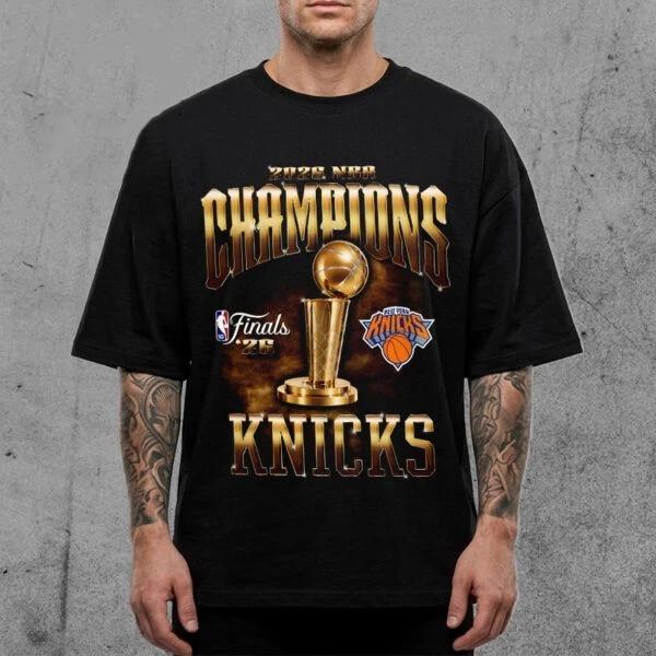 Congrats New York Knicks 2026 NBA Finals Champions Trophy Cup T Shirt Unisex Tee 4XL