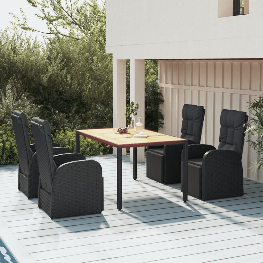 Vidaxl 5-Cz. Garden Furniture Set, Black, Poly Rattan and Acacia