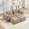 Modular Two-Seater Sofa with Two Stools, Without Struts, 32D High-Density Foam, Deep Seat, Soft Fabric, Ideal for Living Room and Apartment, Sand.