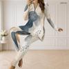 Women Plus Size Front Zip Long Sleeve Printed Longline Top Fitted Pants Two Piece Set