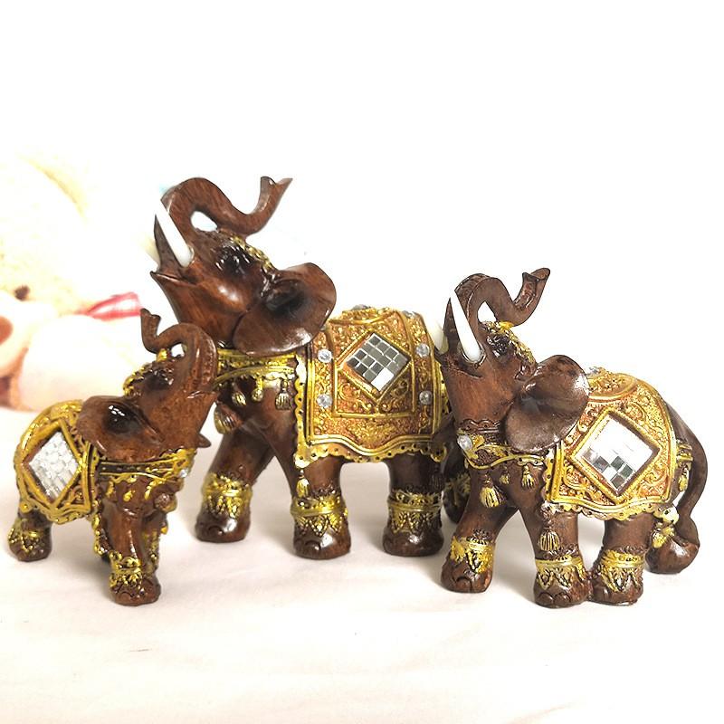 Resin Lucky Elephant Home Decor Set - Style Ornament Wedding Gift Office Or Living Room Display