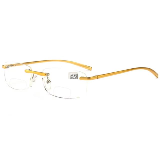

Aluminum Magnesium Rimless Reading Glasses Portable Fashion Presbyopia Eyeglasses Diopter Strength +1.0 to +3.5 +100 золотой
