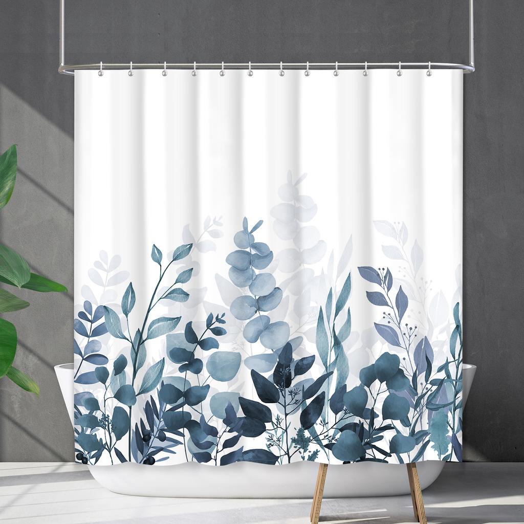 Shower Curtain Waterproof And Mildew-Proof 3D Digital Printing Plant Printing Shower Bath Bathroom Partition Curtain Free Punching