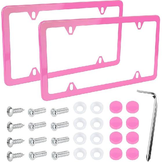 Wuyaoyao 2PCS Car License Plate Frames, 4 Holes Stainless Steel License Plate Frame, Slim License Plates Cover Holder With Screws Bolts Caps Washers,