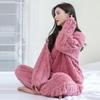 Warm Velvet Ribbed Fleece Pajama Set 2 Piece Women Autumn Pullover And Pants Casual Thicken Lounge Wear