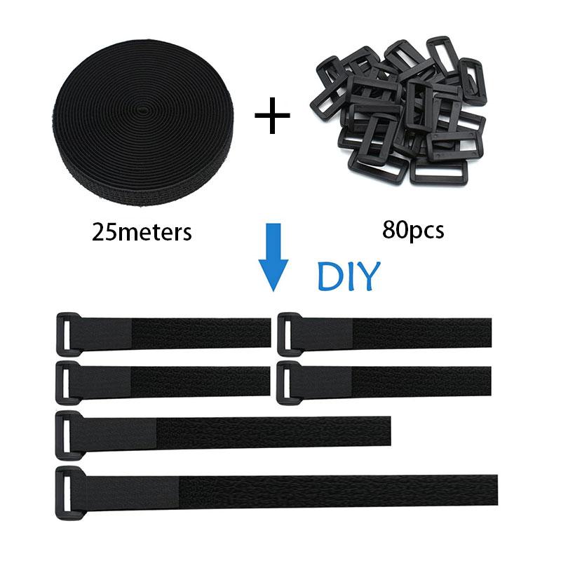 25M Klettbänder 16-38mm Wiederverwendbarer Nylon-Befestiger Kabelband mit 80 Schnallen Auf Maß Schneidbar Lange Kabelbinder Organizer