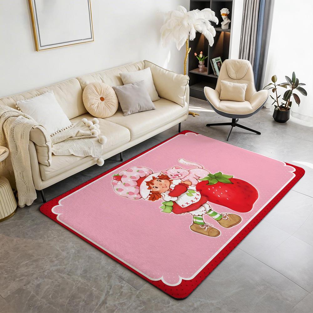 Cartoon S Strawberry Shortcake Floor Mat Eco  Flannel Doormat Non Slip Odorless Indoor Floor Rug Soft Short Plush Home Mat