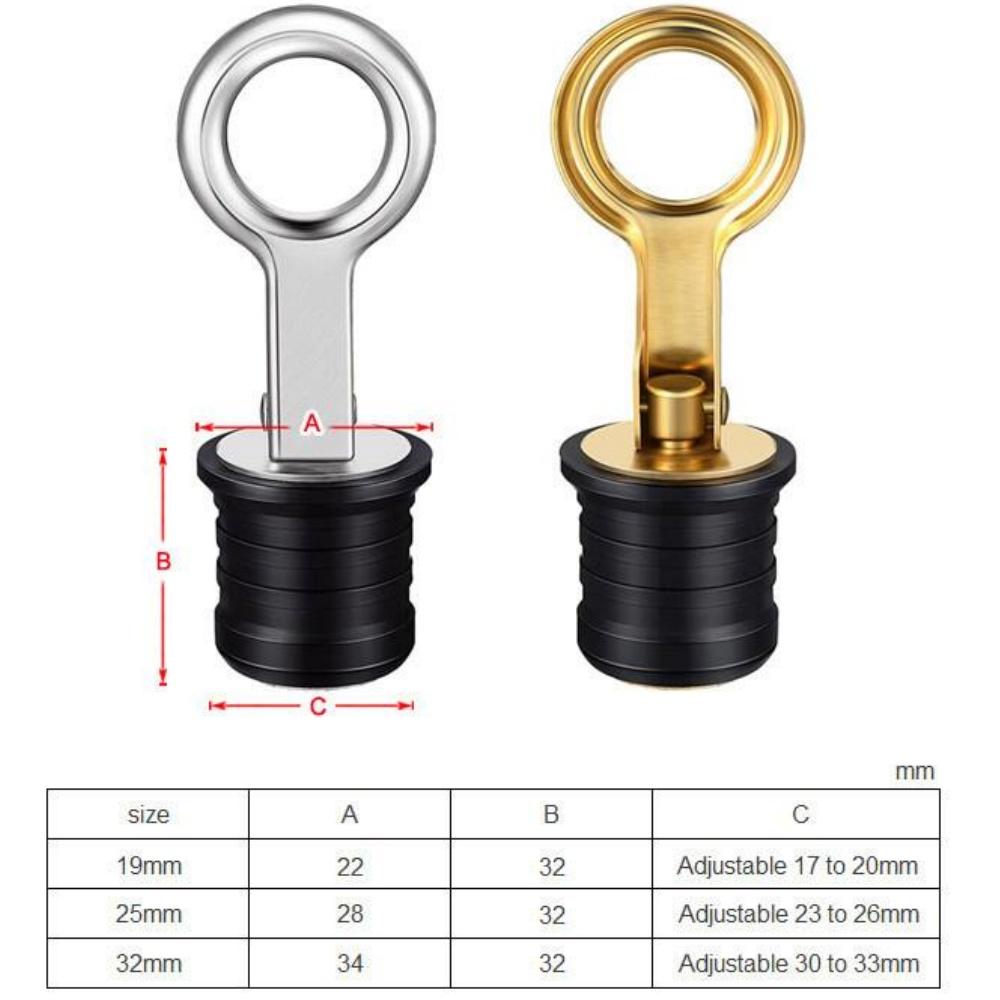 Snap-Handle Drain Plug – 316 Stainless Steel & Brass, Fits 3/4" 1" 1-1/4" Holes, Cam-Lock Marine Boat Drain Plug