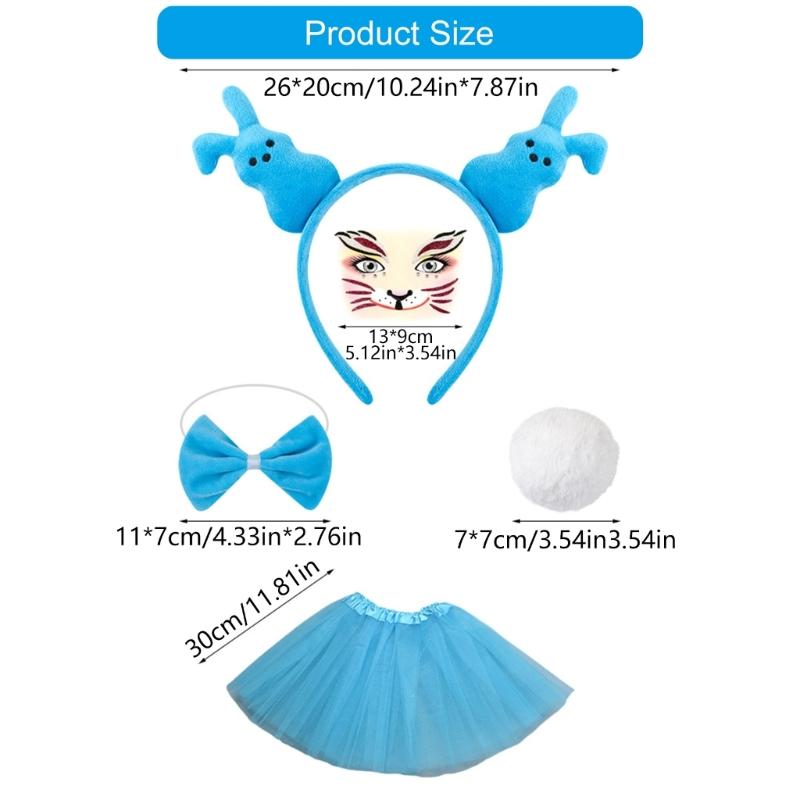 1/3/4/5Pcs Women's Bunnies Costume Accessories Set Rabbit Ears Headband Bowtie Rabbit Tail Tutu Skirt for Easter Party
