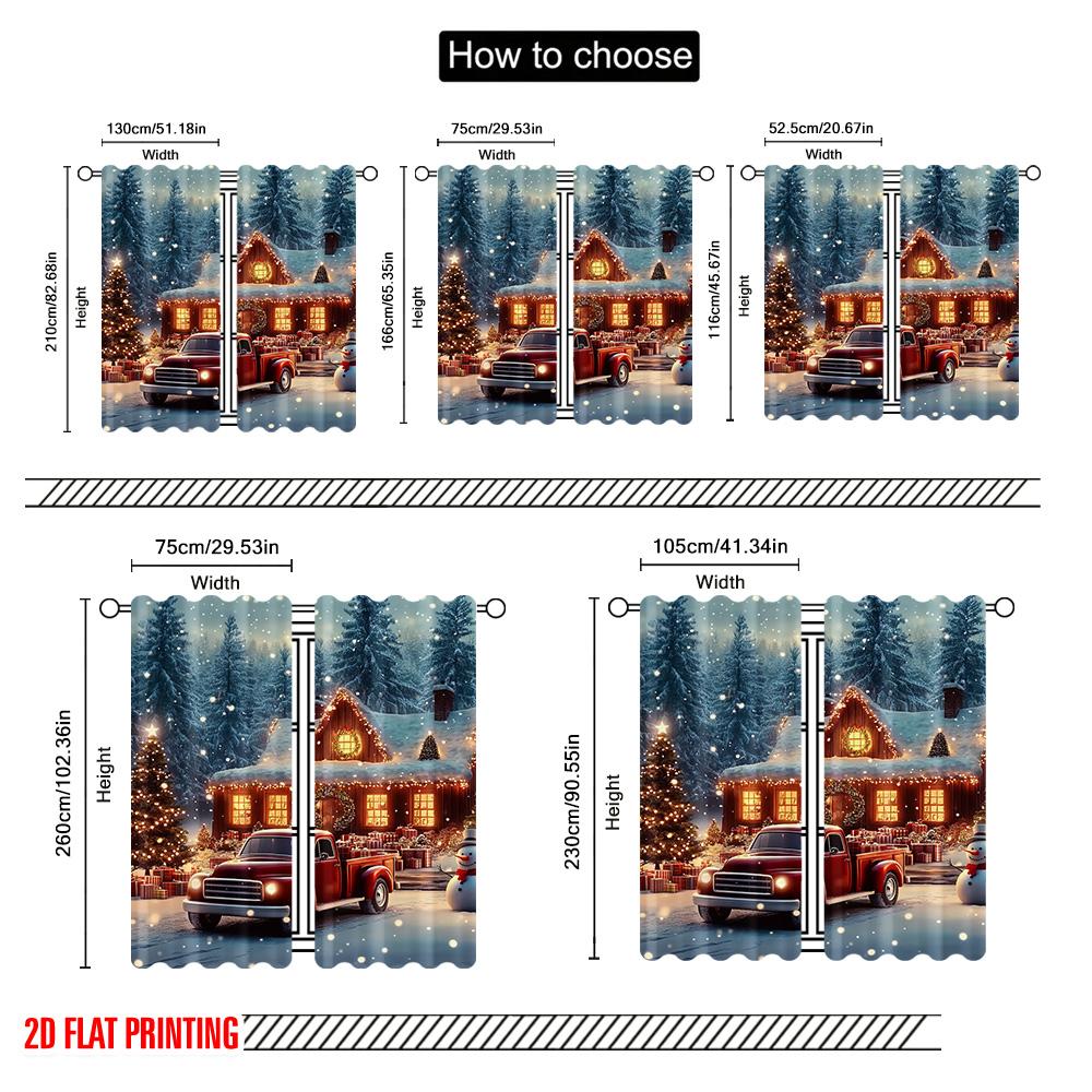 2pcs 2D Flat Printing Merry Christmas Scene Curtains Christmas Winter Lodge Versatile 100% Polyester Without Electricity Spring