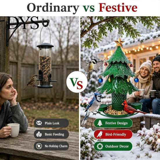 Wild Bird Feeder with Drinking Cups Christmas Tree for Outdoor, Metal Hanging 2 Outside Water Cups, Green Xmas Seeds Tray Garden Patio Decor