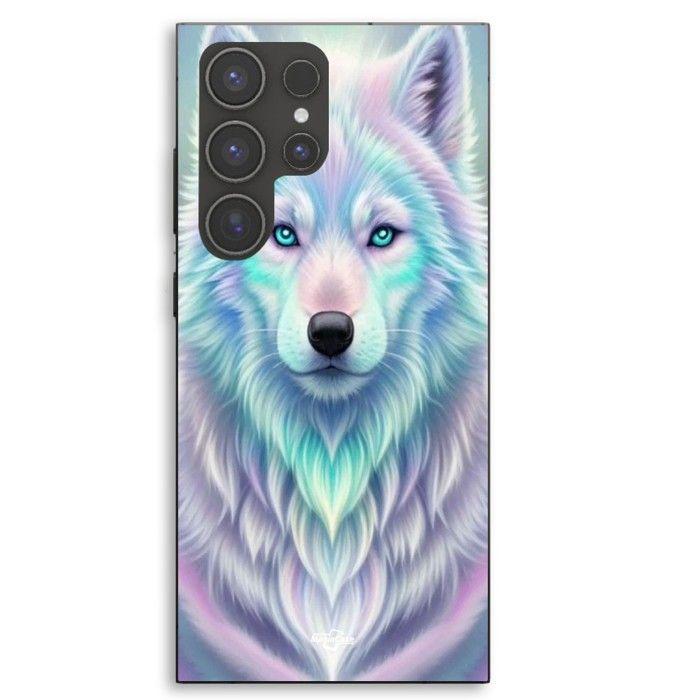 Coque Pour Samsung Galaxy S23 Ultra Loup blanc reflet violet Maniacase