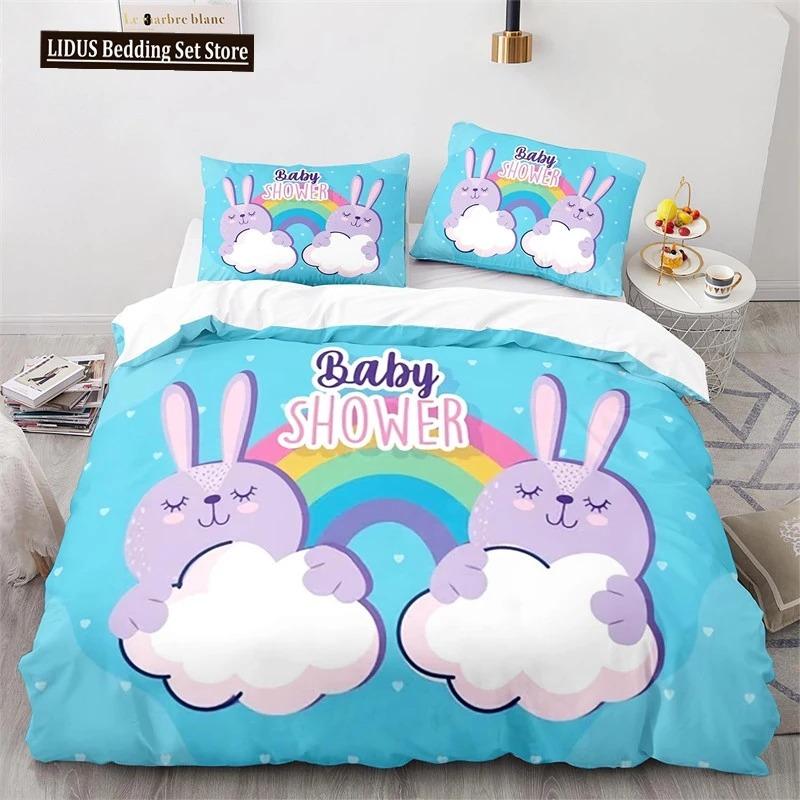 Copripiumino Animali Cartoni Animati Simpatico Set Letto Coniglio Arcobaleno Microfibra Fauna Selvatica Copripiumino Misura Singola Per Bambine Bambini Stanza Kawaii