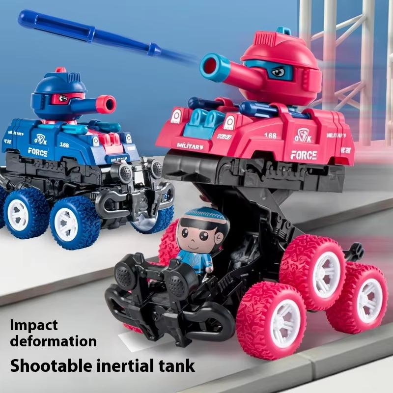 Children's Transformable Tank Toy Six-Wheel Inertial Off-Road Vehicle Simulation Model Supports Shooting Collision Kids Gifts