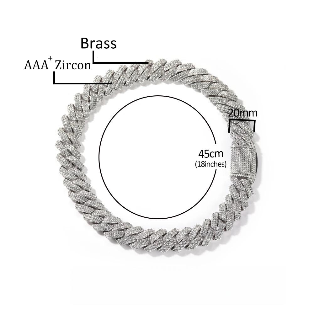 THE BLING KING 20mm Big Heavy Cuban Chain Micro Paved 3 Rows Cubic Zirconia Prong Link Choker Necklace Hiphop Punk Jewelry