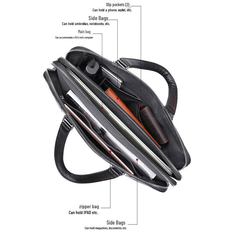 Jiamida Genuine Leather Men's Crossbody Briefcase for 15.6-inch Laptop