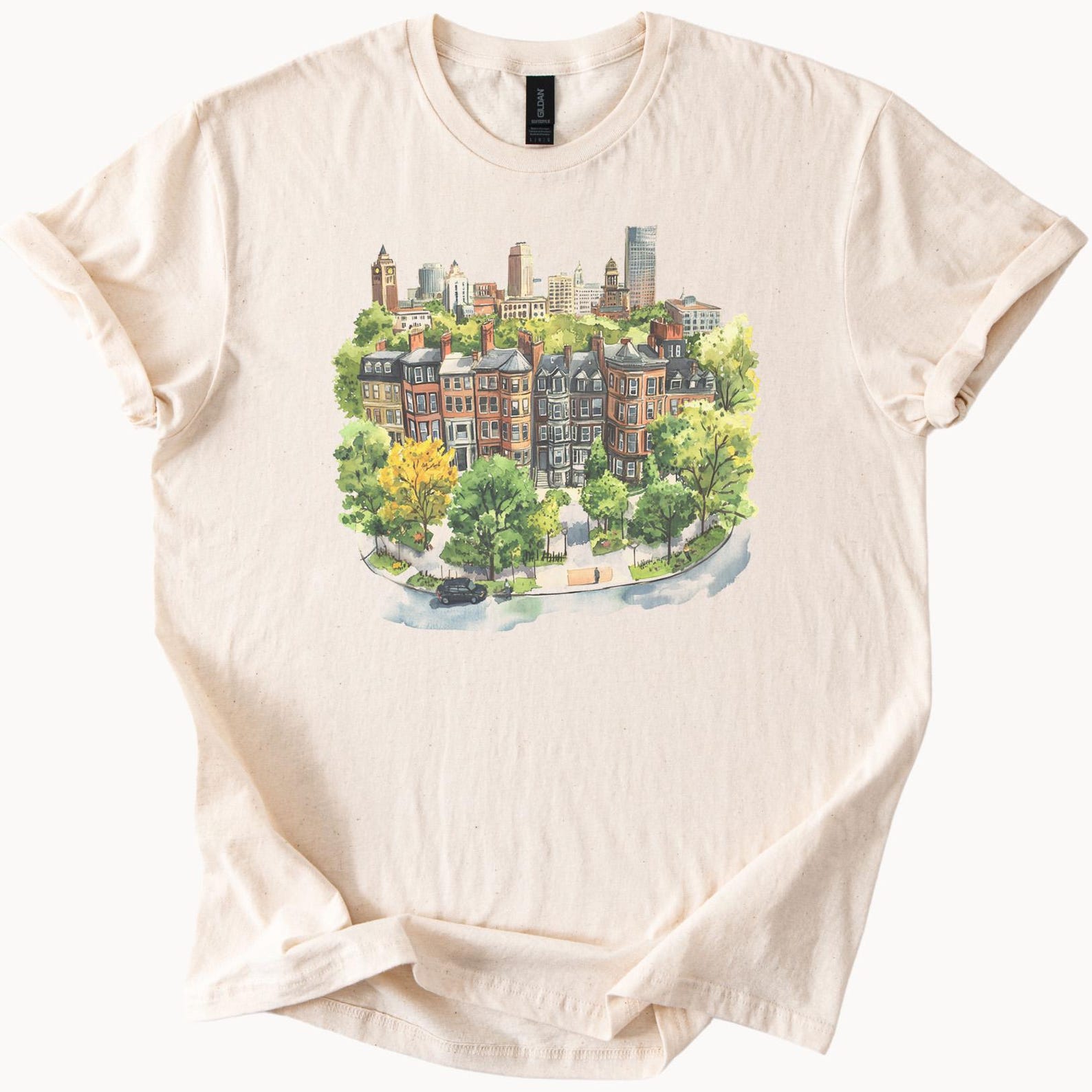Boston Brownstone Cityscape Graphic T Shirt Hand Drawn Urban Skyline Illustration Tee Boston Neighborhood Architecture Art Shirt 110