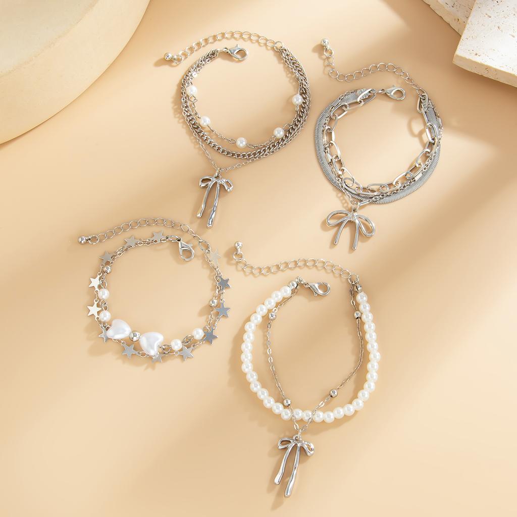 PuRui Fashion 4 Styles copper Color Double Layer Adjustable Bracelet for Women Hollow Out Bowknot Heart Star Pendant Zircon