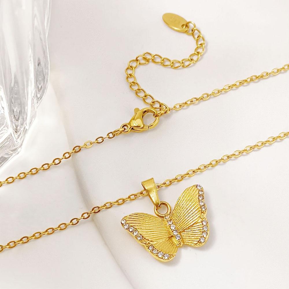 Simple And Elegant Fashion Butterfly Diamond Necklace Female Fashion Personality Temperament Titanium Steel Clavicle Chain Versatile