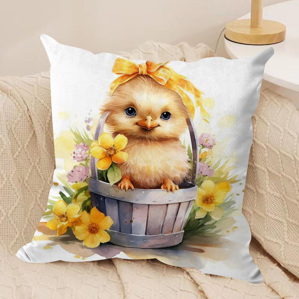 1Pc Easter Cute Little Chick Cushion Cover Soft Plush Pillow Cover Double-Sided Printed Sofa Cushion Summer Home Decor Gift