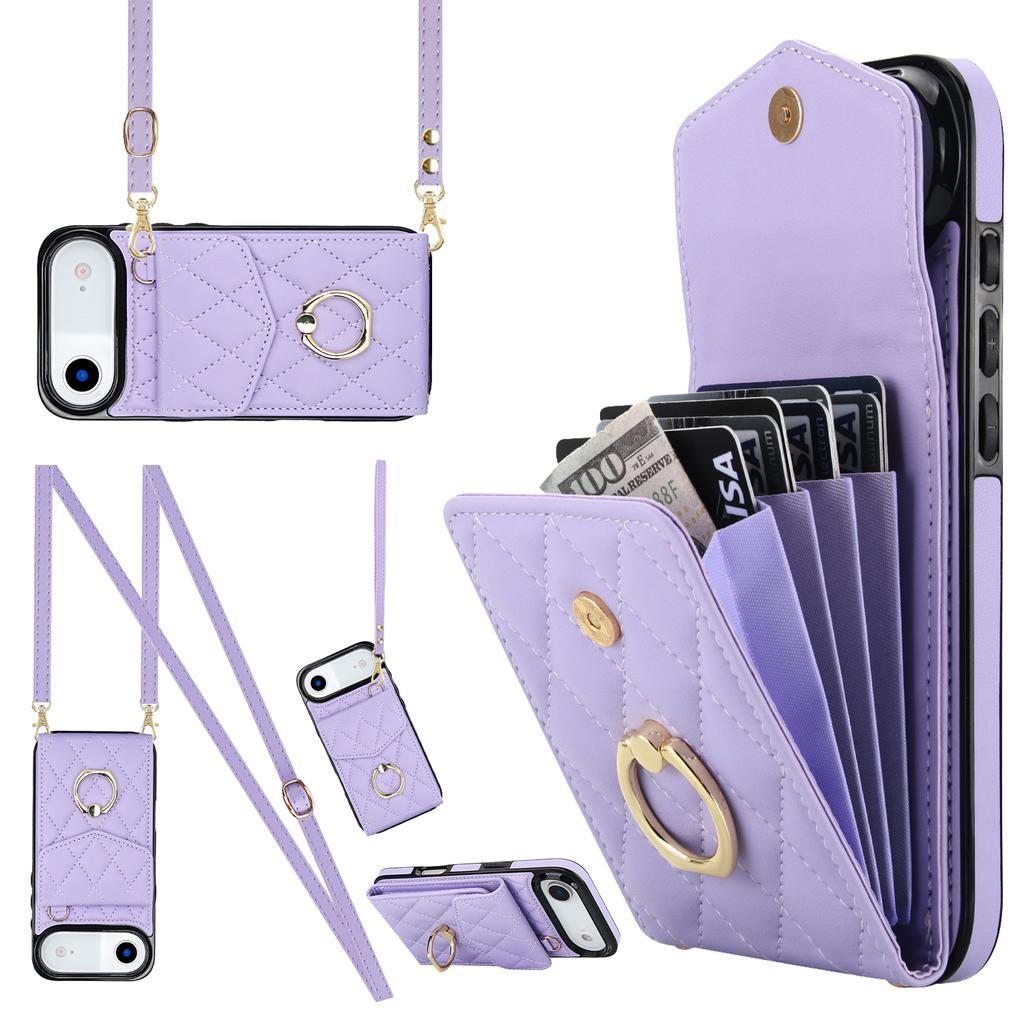 For iPhone Air Case RFID Blocking Card Bag Leather + TPU Crossbody Phone Cover with Ring Kickstand