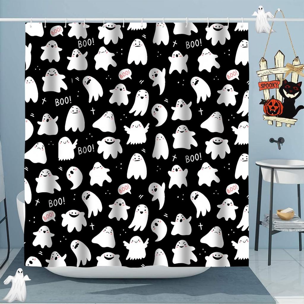 Christmas Shower Curtain Snowflake Bathroom Curtain, Merry Christmas Bathroom Decoration Blue Cartoon Snowman Bathroom Decor