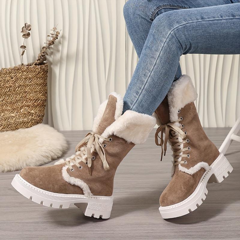 Snow Boots 2025 Winter New Chunky Heel Warm Padded Lacing