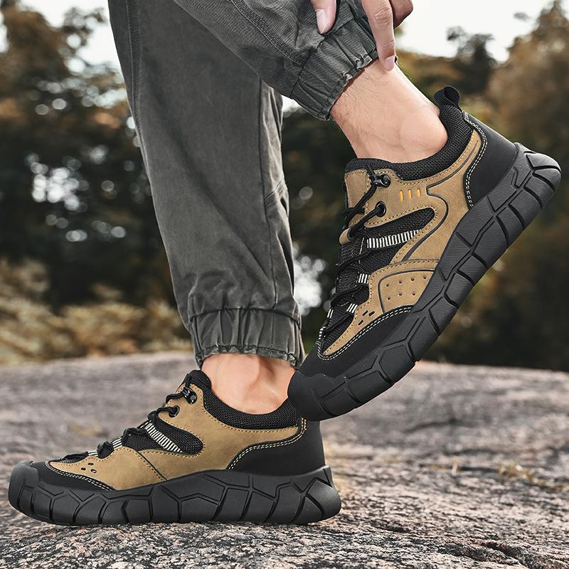 Mode Neue Leder Herren Wanderschuhe Kletterschuhe Schnürschuhe Herren Verschleißfest Bequem Outdoor Fahr-Flats Mode Stilvolle Freizeitschuhe
