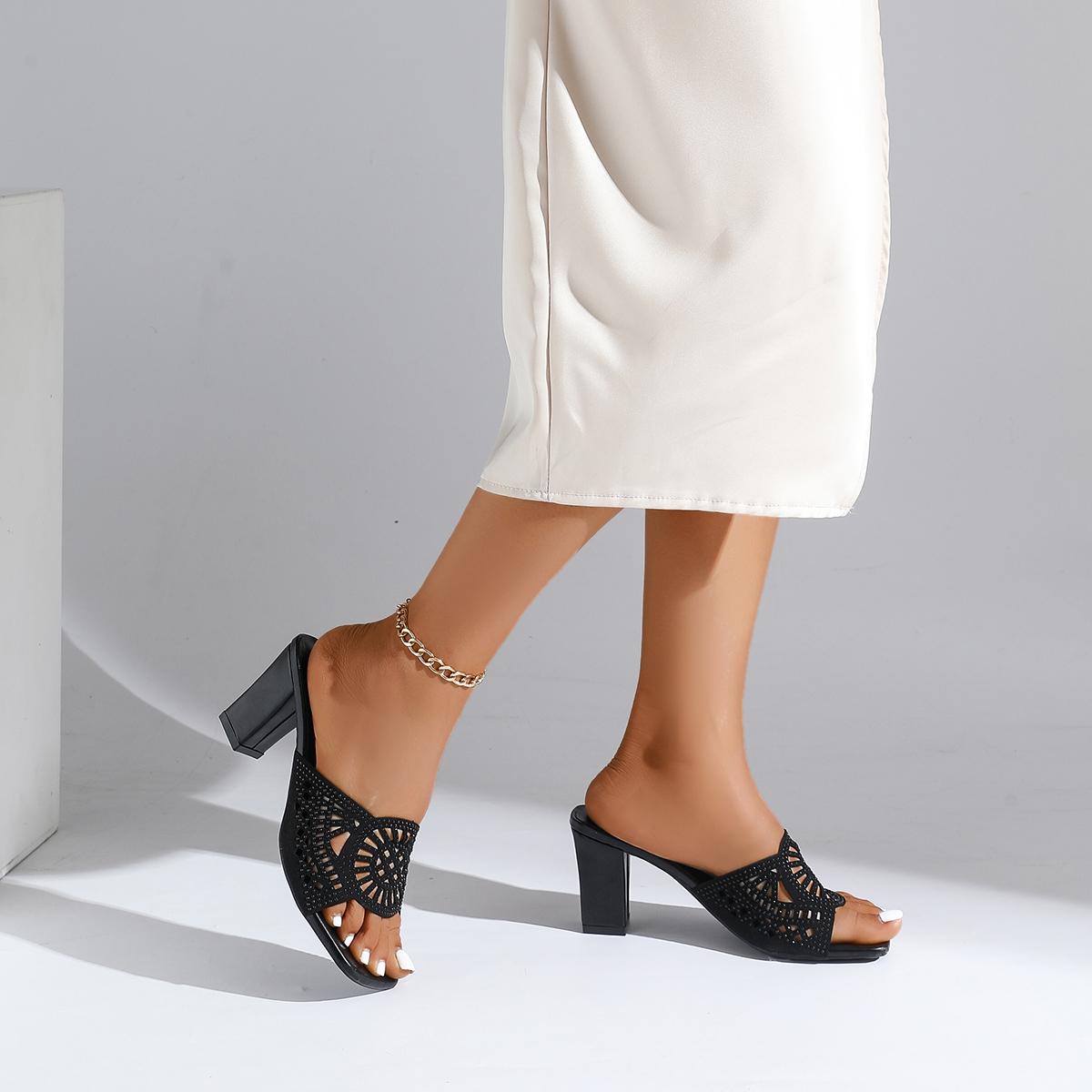 

Летняя Новинка Элегантная Верхняя Одежда Туфли на Высоком Каблуке Большого Размера Модные и Удобные Сандалии на Толстом Каблуке из Сетки Повседневные для Женщин 36 чёрный