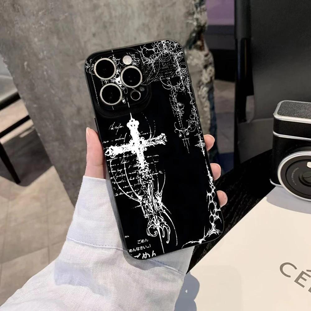 

Cool Black Gothic Cross Phone Case for iPhone 17 16e 16 15 14 13 12 11 Pro Max Mini X XR XSMax 8 7 6 6S Air Plus Silicone Cover iPhone XSMax