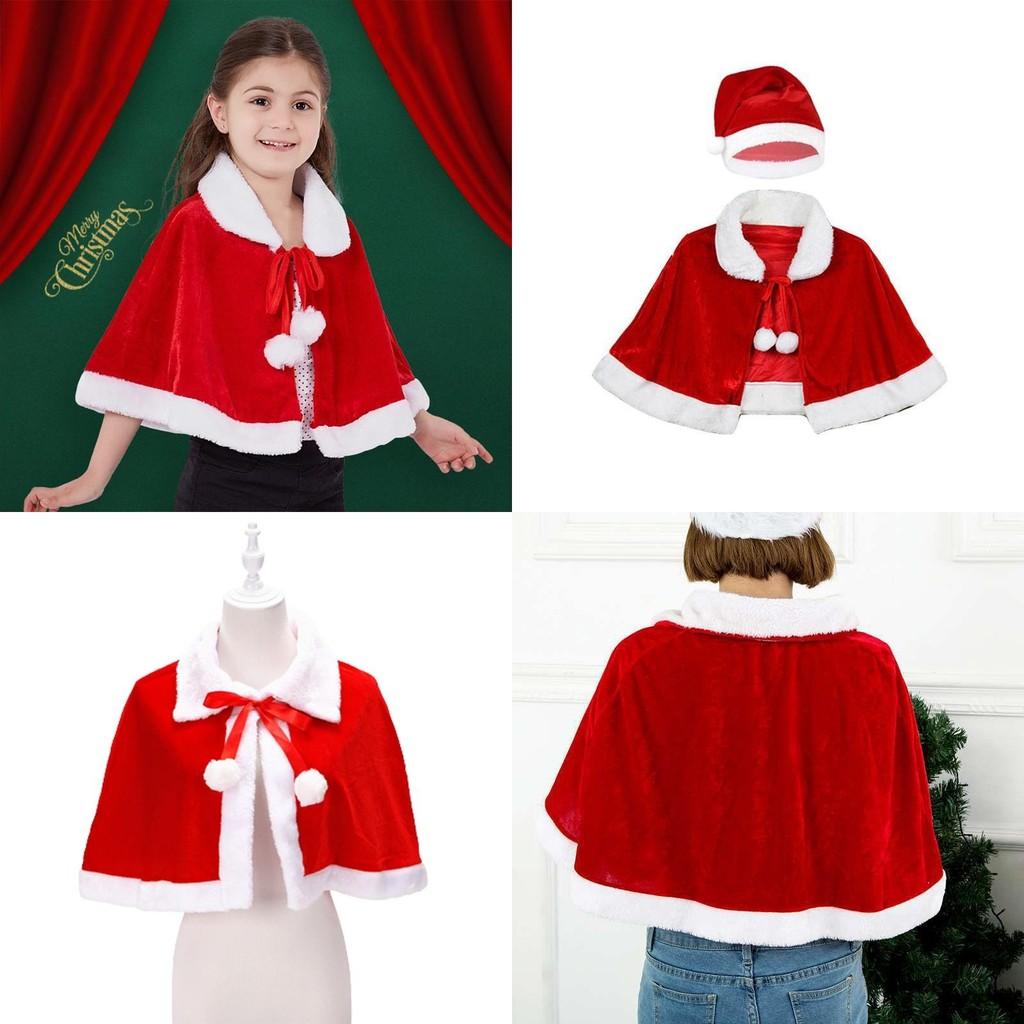 Xmas Red Velvet Santa Claus Hooded Cloak With Hat For Kids Adults
