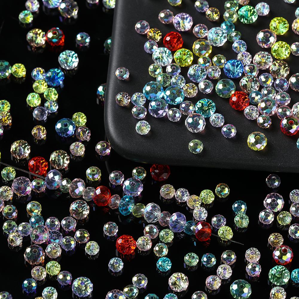 50pcs AB Color Glass Faceted Flat Round Beads Spacer Loose Beads for DIY Necklace Bracelet Earring Jewelry Making Accessories