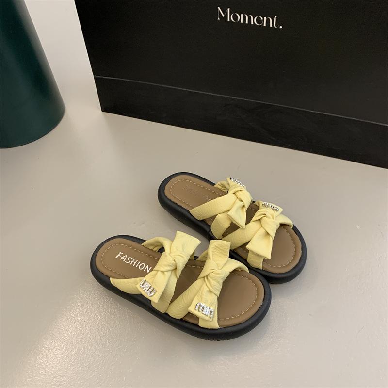 

Thick bottom outer wear bow feeling seaside beach Internet celebrity cool slippers women step on shit feeling fashion fairy new 40 жёлтый