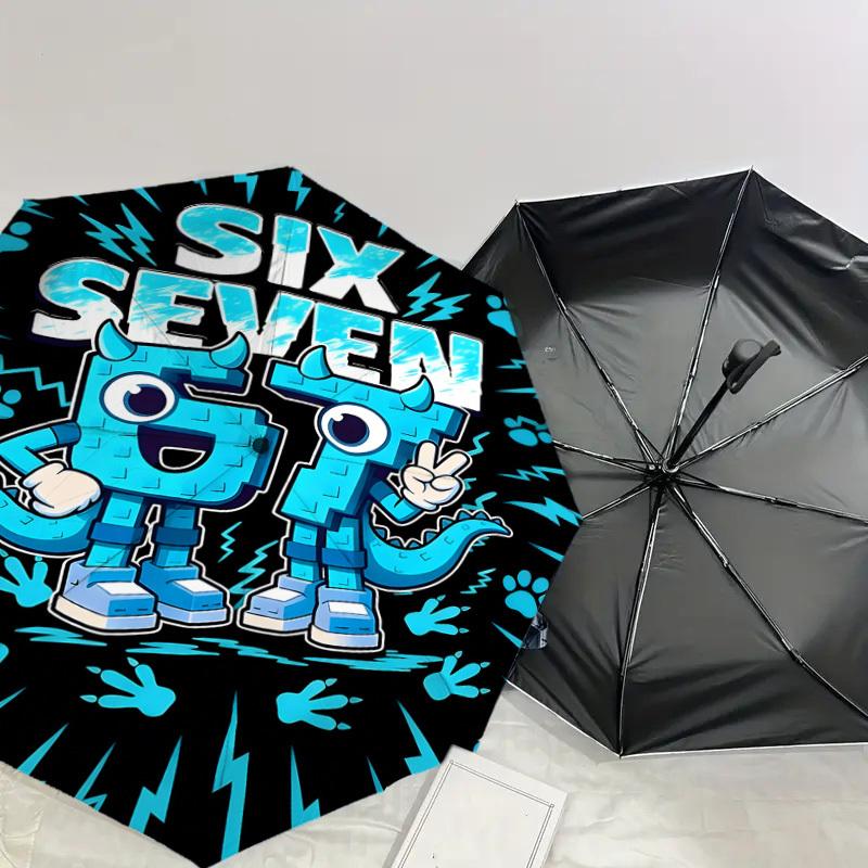 1PC Six Seven Automatic Open/Close Umbrella with Windproof, 8-Rib Sturdy Canopy, Durable Ribs, Fashionable Design, Outdoor Accessory, Fun Prin, Holida