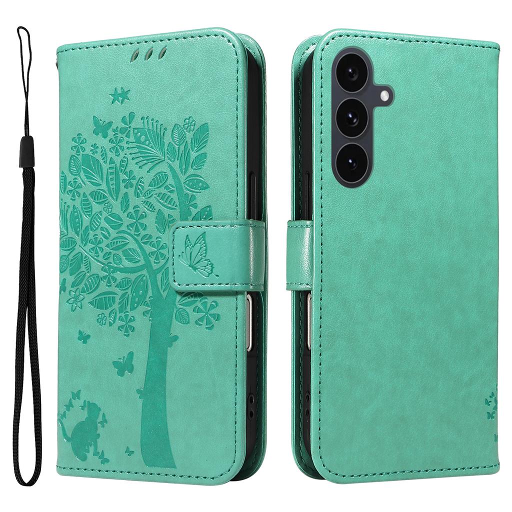 For Samsung Galaxy S25 FE Phone Case with Stand Cat Tree Pattern Leather Wallet Mobile Cover