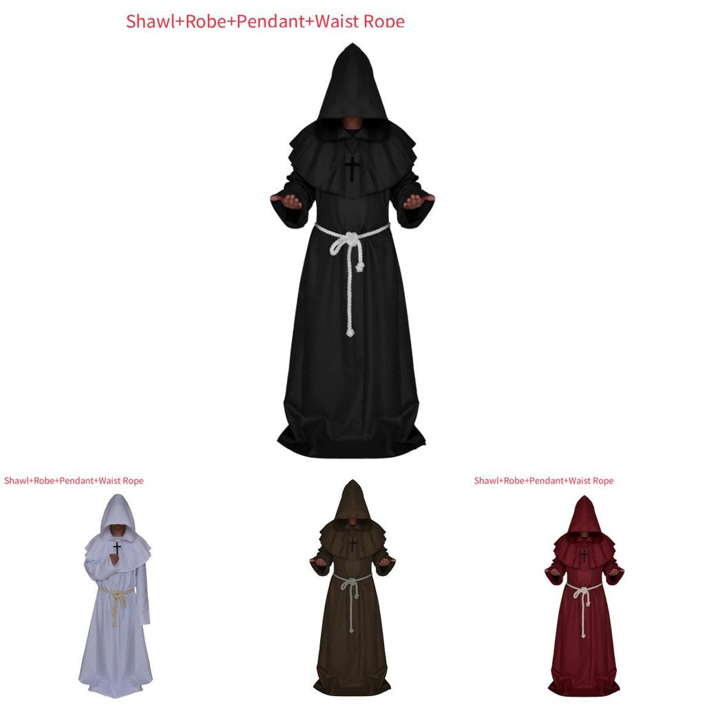 Halloween Medieval Monk Costume Wizard Priest Robe Shawl Set For Costume Parties And Themed Events