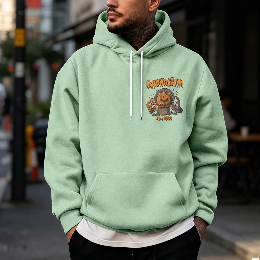 Men's Halloween Printed -Lined Pullover Hoodie for Casual Wear
