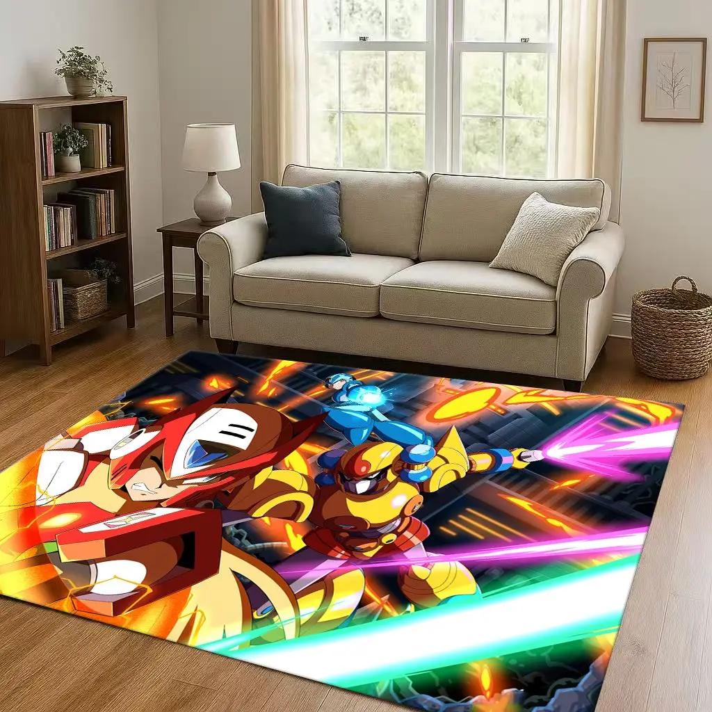 3D Retro Game Rockman Mega Man Living Room Non-Slip Area Rug Soft Carpet for Bedroom Playroom Sofa,Easy Clean Home Decor Doormat