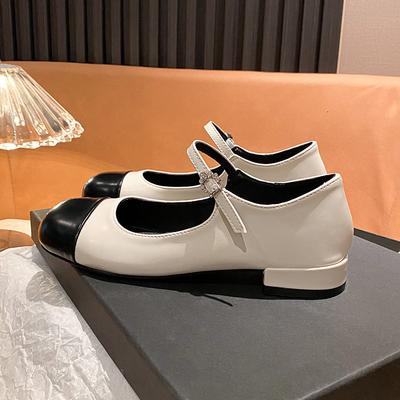 8312025 Flat Mary Jane Shoes Soft Leather Light Mouth Round Head Color Matching Word Belt Single Shoes Women