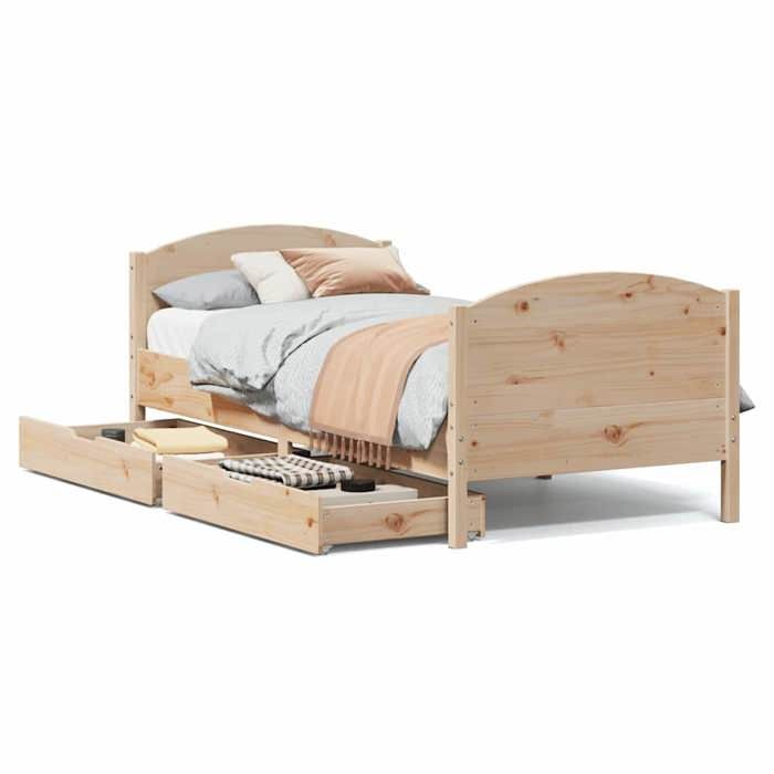 VidaXL Bed Frame with Headboard 75x190 Cm Solid Pine Wood, Bedroom Furniture, Slatted Base, Wooden Bed, Bed, 3301812