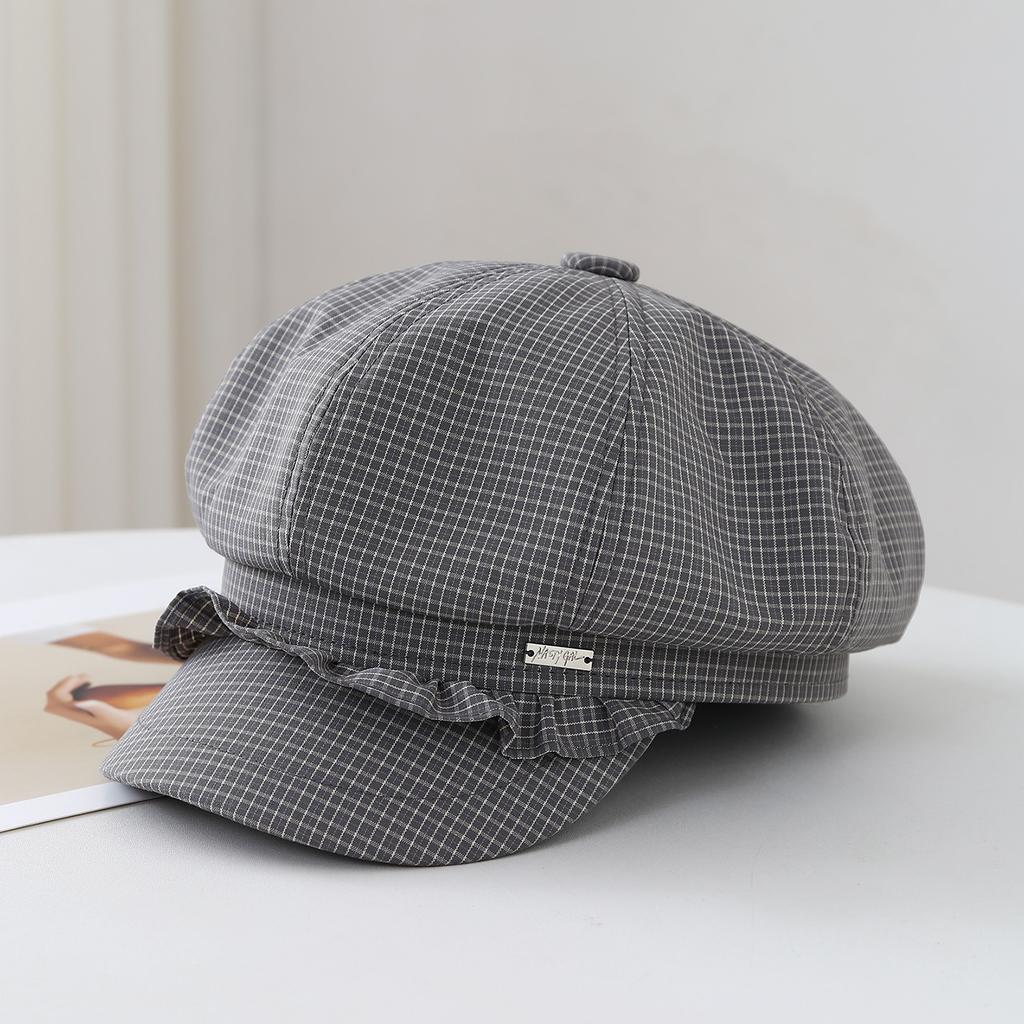 Berretto Ottagonale a Quadri e Righe Berretto da Donna, Primavera Estate Pizzo Carino Sottile Cappello da Pittore Femminile Vintage Nuovo
