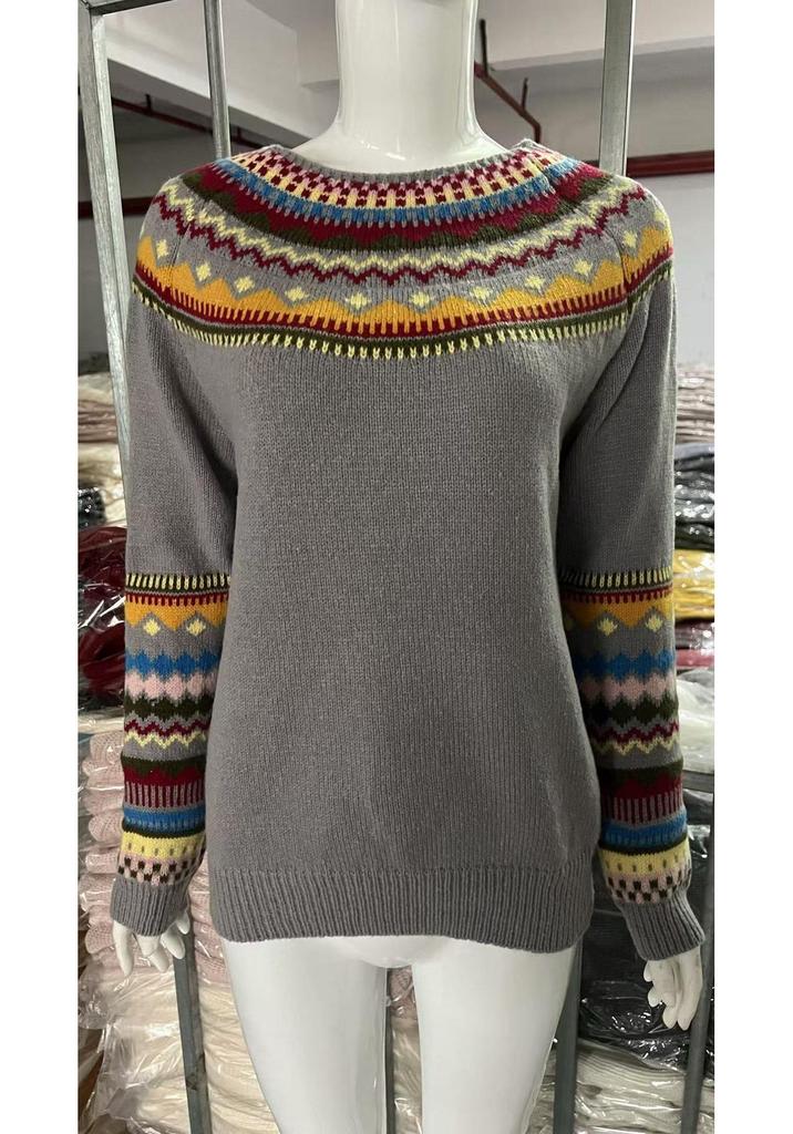 New Women's Color-Block Round Neck Loose Fashion Sweater