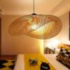 Bamboo Hat Lampshade Natural Pendant Light Hanging Handmade Indoor Decoration Custom Design Living Room Hotel