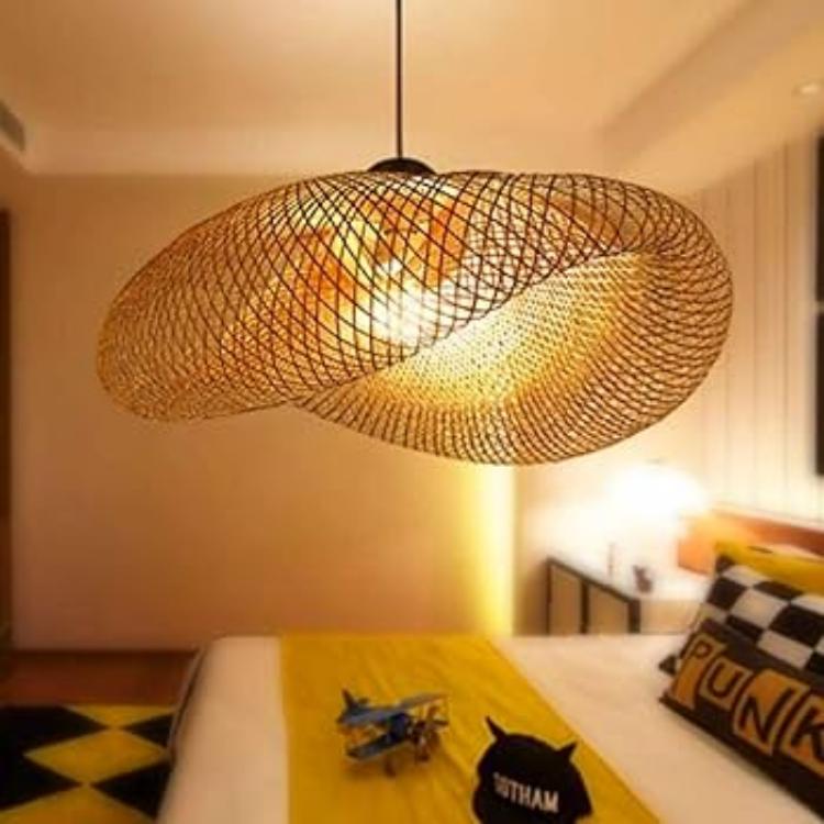Bamboo Hat Lampshade Natural Pendant Light Hanging Handmade Indoor Decoration Custom Design Living Room Hotel